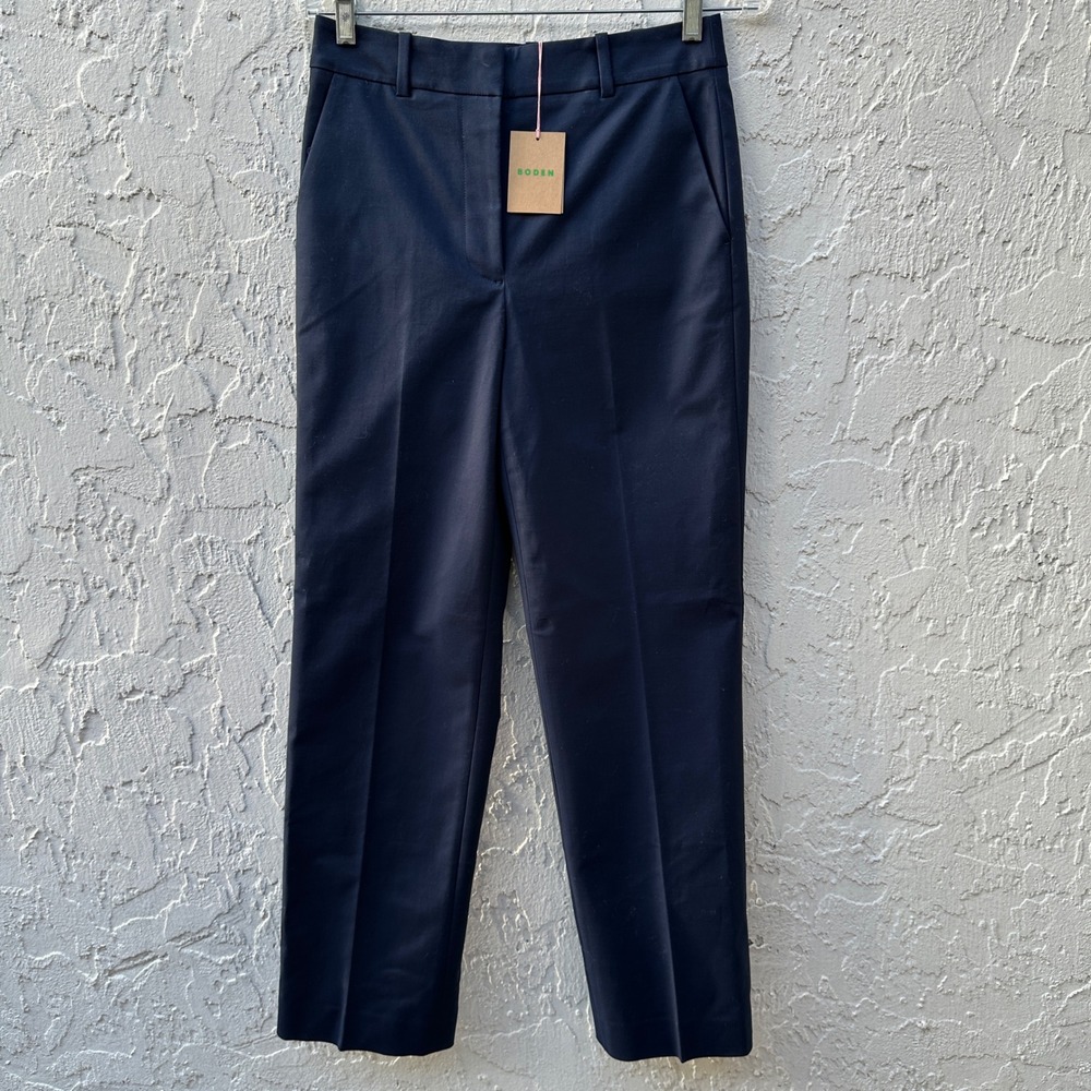 Boden Canonbury Navy Blue Straight Leg Trouser Women 6R Full Length NWT